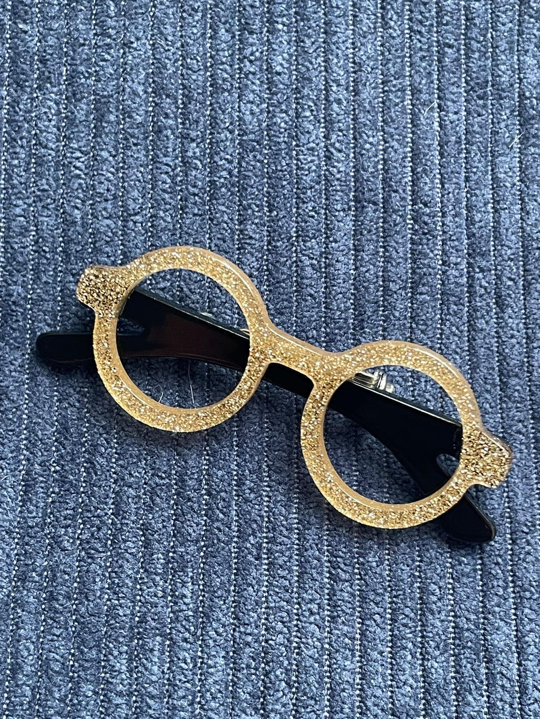 Broche Lunettes Doré Pailleté